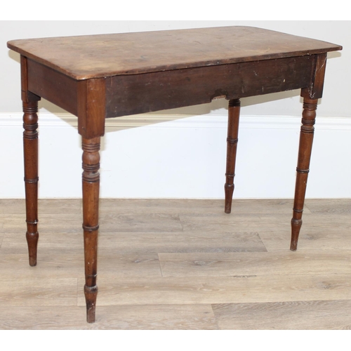 117 - A Victorian mahogany 2 drawer side table or hall table with turned legs and bun handles, approx 94cm... 