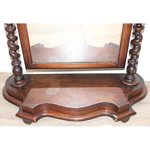 140 - A Victorian mahogany table top mirror with barley-twist supports, approx 62cm wide x 61cm tall