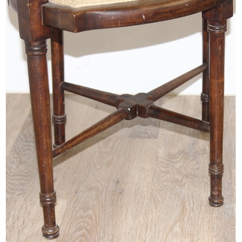 122 - An Edwardian Sheraton Revival mahogany tub chair with tapestry seat and inlaid details, approx 56cm ... 