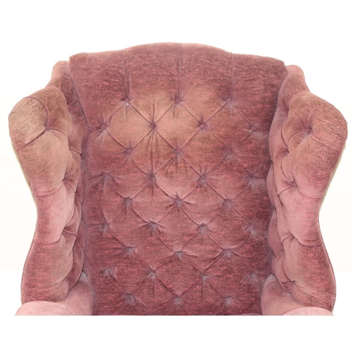 116 - A Georgian style wingback armchair with burgundy coloured button upholstery, approx 83cm wide x 115c... 