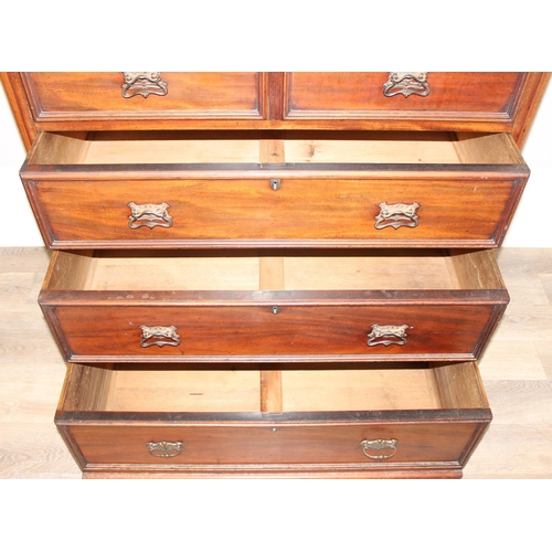 138 - An antique mahogany 2 over 3 chest of drawers with Art Nouveau brass handles, approx 116cm wide x 54... 