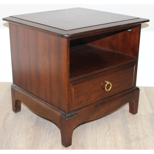 132 - A set of 3 retro Stag bedside cabinets or stands with a single drawer, each approx 52cm wide x 47cm ... 