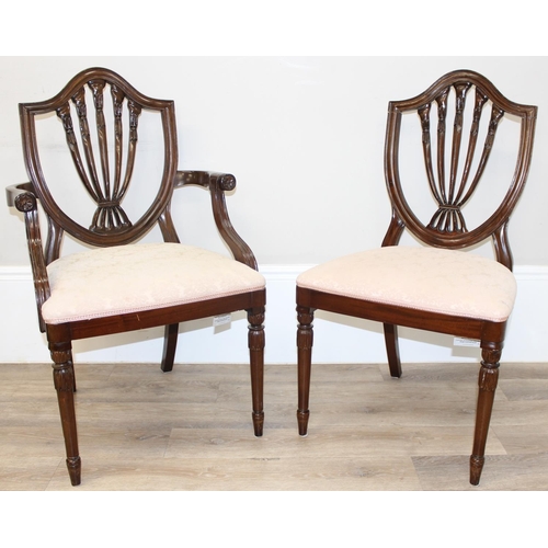 103 - A set of 6 Hepplewhite style mahogany dining chairs with shield backs and cream upholstery, 4 dining... 