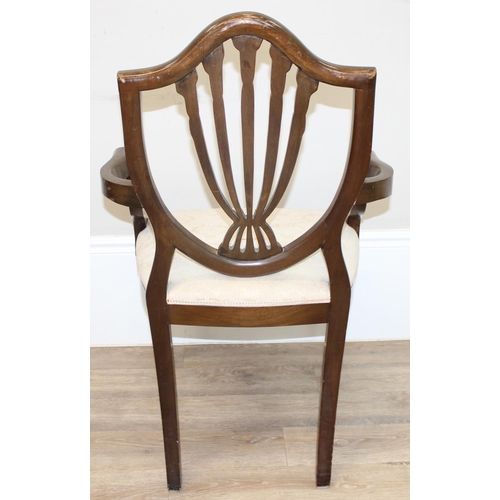 103 - A set of 6 Hepplewhite style mahogany dining chairs with shield backs and cream upholstery, 4 dining... 