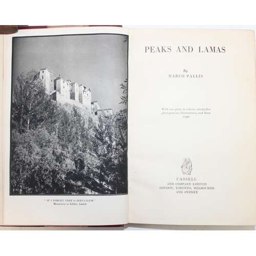 505 - Two vintage books relating to mountaineering to inc Peaks and Lamas by Marco Pallis 1942 in half lea... 