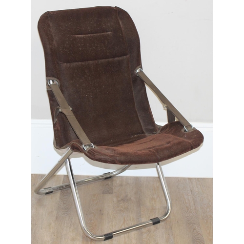 68 - A retro folding armchair with brown corduroy upholstery and chrome tubular frame, approx 66cm wide x... 