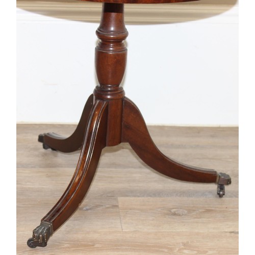 92 - An antique style mahogany drum table with 3 drawers and 3 faux drawers, red gilt tooled inset leathe... 