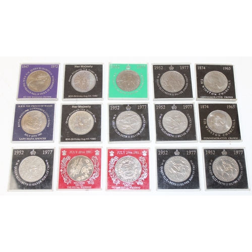 1257 - A large qty of assorted commemorative crown coins, loose and cased examples, approx 3.6kg gross