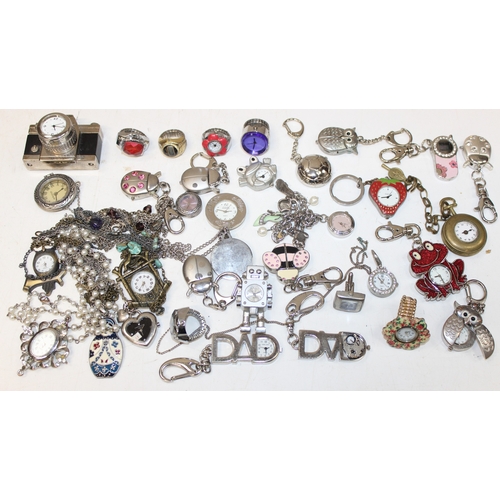 1355 - Qty of assorted miniature clocks, novelty pendant watches and ring watches etc