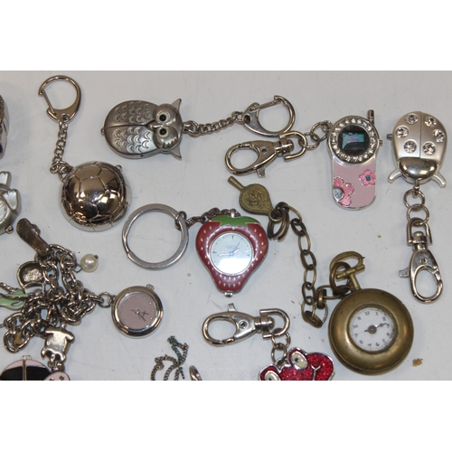 1355 - Qty of assorted miniature clocks, novelty pendant watches and ring watches etc