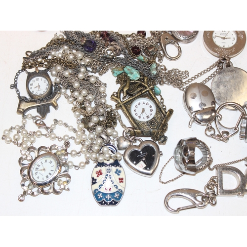 1355 - Qty of assorted miniature clocks, novelty pendant watches and ring watches etc