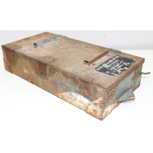 1401 - Two vintage steel boxes with bomb-disposal hooks etc