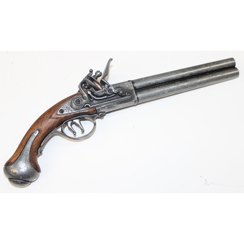 1404 - Replica weapons: Double-barelled London flintlock pistol, French long flintlock pistol and a Hadley ... 