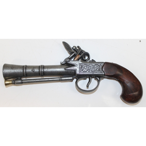 1406 - Replica weapons: Flintlock pistol and a Richard's flintlock Blunderbuss pistol, longest approx 37cm ... 