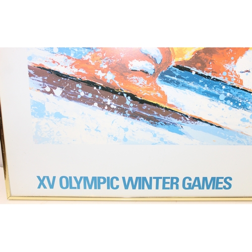 358 - A vintage Calgary 1988 Winter Olympics poster or print after Ken Wesman depicting a downhill skier, ... 