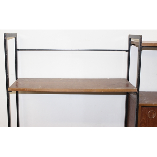 10 - A retro modular Ladderax style shelving unit by Avalon, comprising of 3 cupboards, a 3 drawer chest ... 