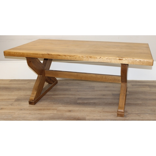 53 - A superb quality oak table with X frame base, complete oak construction, seemingly unmarked, approx ... 