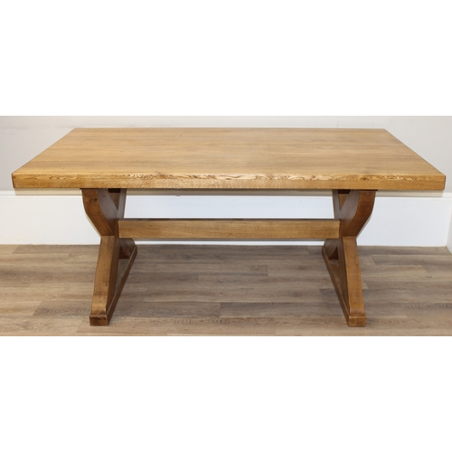 53 - A superb quality oak table with X frame base, complete oak construction, seemingly unmarked, approx ... 