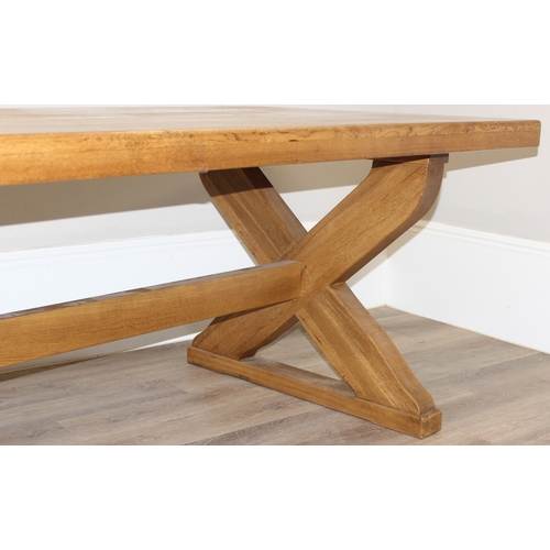 53 - A superb quality oak table with X frame base, complete oak construction, seemingly unmarked, approx ... 