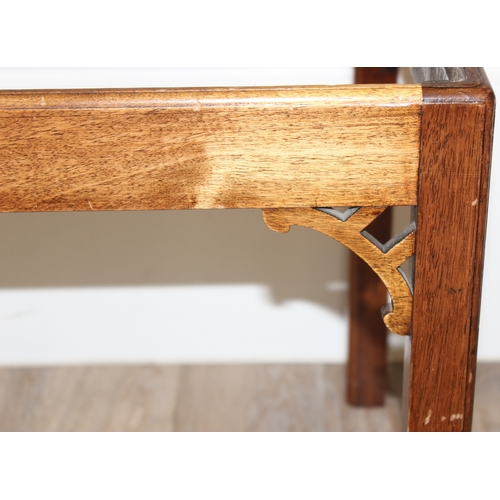 64 - A Georgian style mahogany tray topped side table with fretwork details, approx 70cm wide x 48cm deep... 