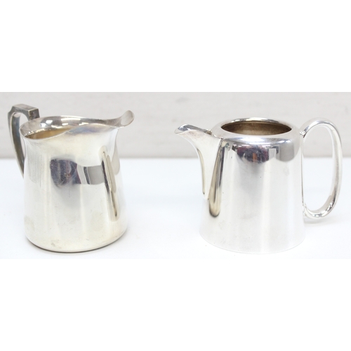 1032 - 2 mid-century silver plated tea sets, a 4 piece by Harrison Brothers & Howson and a 3 piece by James... 