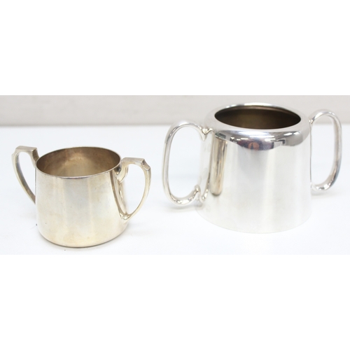 1032 - 2 mid-century silver plated tea sets, a 4 piece by Harrison Brothers & Howson and a 3 piece by James... 