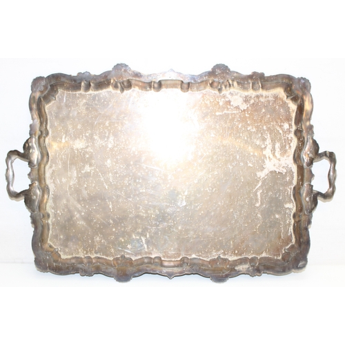 1035 - A large antique silver plated serving tray with shell border by James Dixon & Sons, approx 4.8kg gro... 