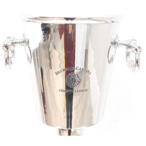 1037 - Chrome finished free-standing pedestal ice-bucket stand with 2 handles, stamped for Brunello Cantina... 