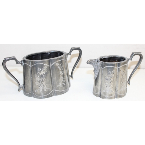 1043 - 2 3-piece silver-plated tea sets, one antique and one Art Deco style, approx 2kg gross