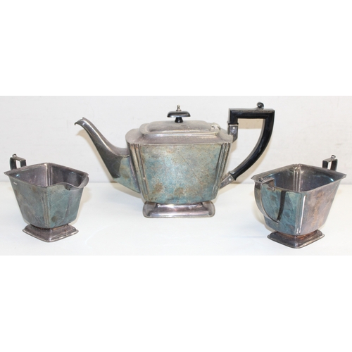 1043 - 2 3-piece silver-plated tea sets, one antique and one Art Deco style, approx 2kg gross