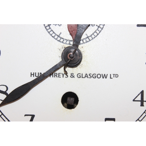 1352 - Vintage brass cased bulk-head clock by Humphreys & Glasgow Ltd, with key, approx 20cm diameter x 12c... 