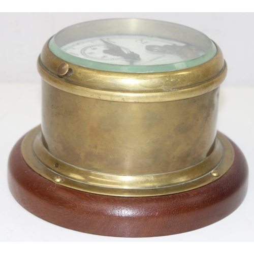 1352 - Vintage brass cased bulk-head clock by Humphreys & Glasgow Ltd, with key, approx 20cm diameter x 12c... 