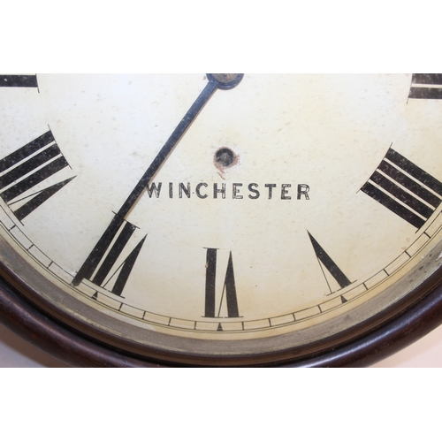 1354 - Vintage Ross & Sons of Winchester wall clock with round mahogany case, with pendulum and mechanical ... 