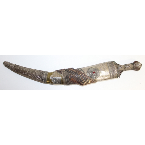 1410 - Large white metal and brass mounted Jambiya dagger, approx 54cm