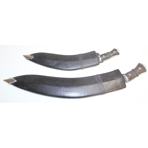 1412 - 2 vintage Kukri knives with leather covered sheaths, longest approx 59cm