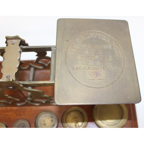 1603 - Vintage set of Sampson Morden postal weighing scales with weights and other weights, approx 32cm W