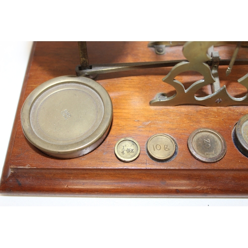 1603 - Vintage set of Sampson Morden postal weighing scales with weights and other weights, approx 32cm W