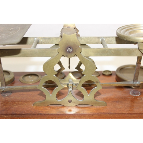 1603 - Vintage set of Sampson Morden postal weighing scales with weights and other weights, approx 32cm W