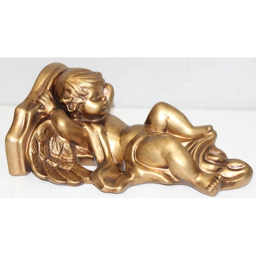 1604 - 3 gilt-ceramic cherubs, to incl a pair of wall brackets, largest approx 30cm tall