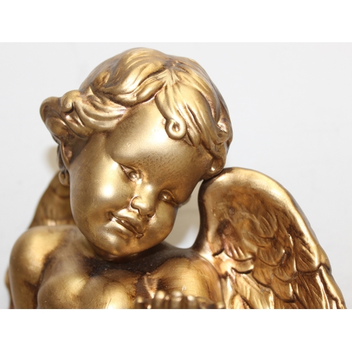 1604 - 3 gilt-ceramic cherubs, to incl a pair of wall brackets, largest approx 30cm tall