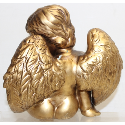 1604 - 3 gilt-ceramic cherubs, to incl a pair of wall brackets, largest approx 30cm tall