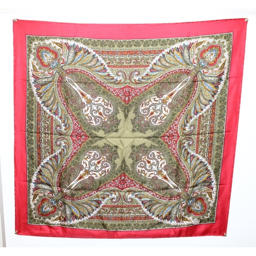 207 - 2 Liberty silk scarves, one of peacock feathers and the other a Paisley design, largest approx 86cm ... 