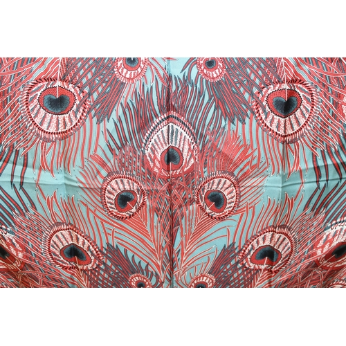 207 - 2 Liberty silk scarves, one of peacock feathers and the other a Paisley design, largest approx 86cm ... 