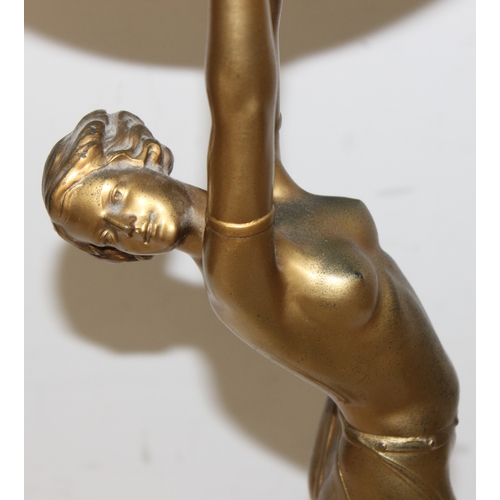 231 - An Art Deco period gilt spelter lamp formed as a semi-nude female on marble base, later Art Deco sty... 