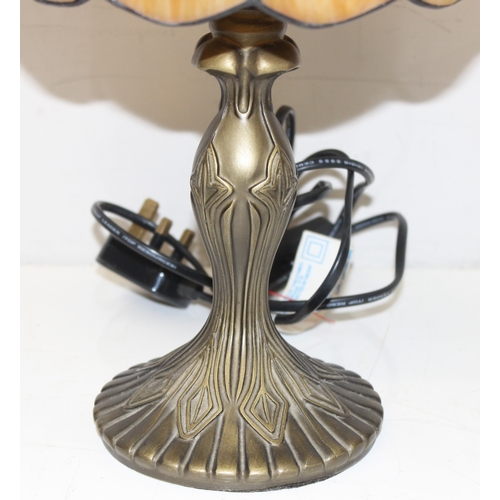 241 - Matched pair of Tiffany style lamps with bronzed Art Nouveau style bases, approx 38cm