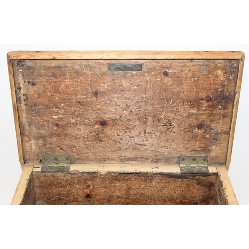 273 - Small Victorian pine trunk/box, with dove-tail joints and ironwork handles, approx 44cm x 24cm x 28c... 