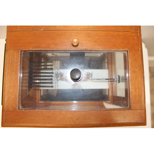 712 - Vintage Oertling scientific balance scales in glazed wooden case, approx 36cm x 27cm x 48cm