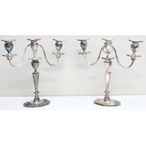 1048 - 2 pair of silver-plated 3-branch metamorphic candelabras, the largest approx 30cm H