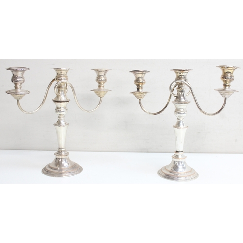 1048 - 2 pair of silver-plated 3-branch metamorphic candelabras, the largest approx 30cm H