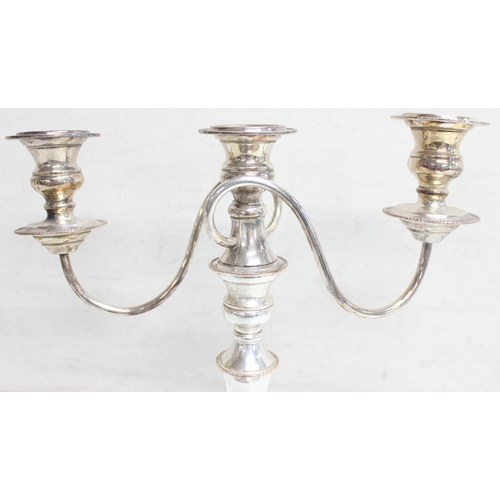 1048 - 2 pair of silver-plated 3-branch metamorphic candelabras, the largest approx 30cm H